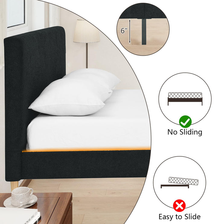 Upholstered Bed Frame Full/Queen/King, Velvet Upholstered Bed Frame with Headboard, Mattress Foundation with Sturdy Wooden Slats, No Box Spring Needed, No Noise, Black