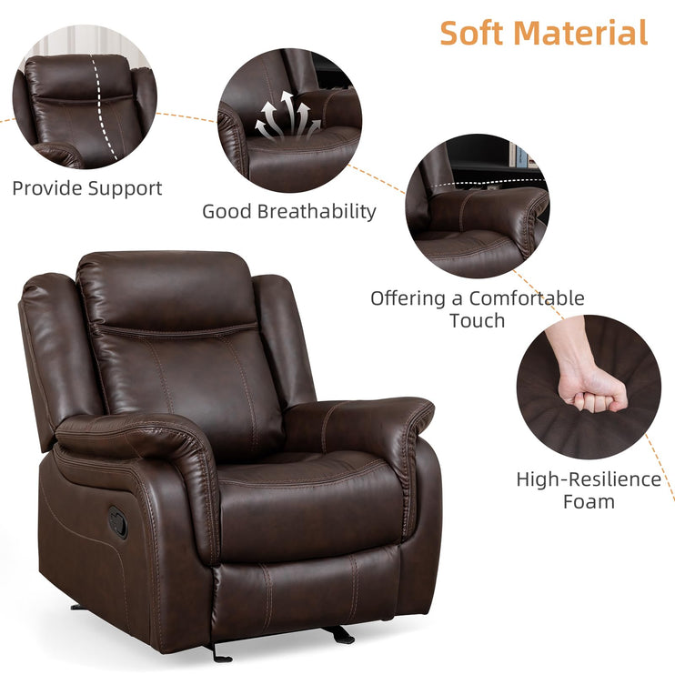 Adjustable Recliner Sofa Set, 2-Piece Reclining Couch (1+3, 2+3), Single Seat Recliner & Sofa Set with PU Leather, Cup Holders, Ergonomic Backrest & Angle Adjustment for Living Room & Office, Brown Seat