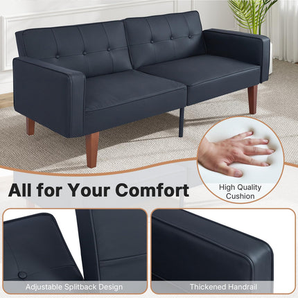 Futon Sofa Bed Futon Couch Loveseat, Convertible Recliner Lounge with Adjustable Backrest, Foam and Spring Cushions for Living Room Apartment Office, PU Leather, Matte Black