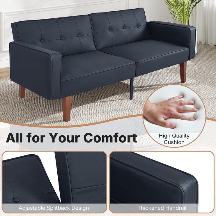 Futon Sofa Bed Futon Couch Loveseat, Convertible Recliner Lounge with Adjustable Backrest, Foam and Spring Cushions for Living Room Apartment Office, PU Leather, Matte Black
