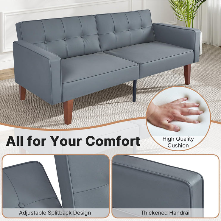 Futon Sofa Bed Futon Couch Loveseat, Convertible Recliner Lounge with Adjustable Backrest, Foam and Spring Cushions for Living Room Apartment Office, PU Leather, Dark Gray