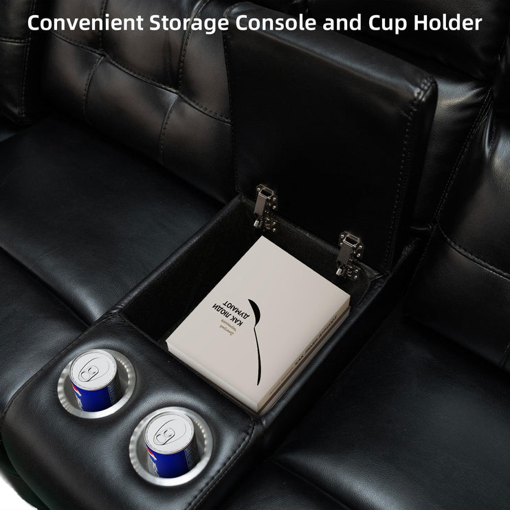 Power Leather Reclining Sofa with LED, Leather Couch with USB Port & Cup Holder/Storage Console for Living Room, Modern Power Recliner Sofa Sets with 2 Recliner Sectional, Brown