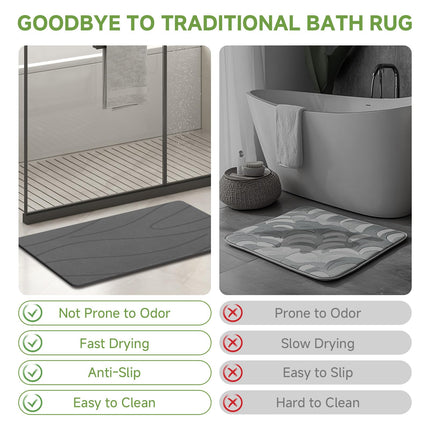 Extra Large Stone Bath Mat, 31.5 x 19.7 White/Dark Grey Diatomaceous Earth Stone Shower Mat for Bathroom, Large Absorbent Bath Mats, Non-Slip Bathroom Floor Mat, Quick Dry, Easy to Clean