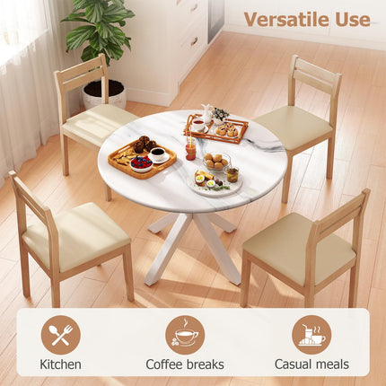 Round Dining Table, 42" Kitchen Dining Table for 4-6, Small Round Table with Metal Cross Legs, Modern Round Dining Room Table for Kitchen, Apartment, Living Room, White Marble