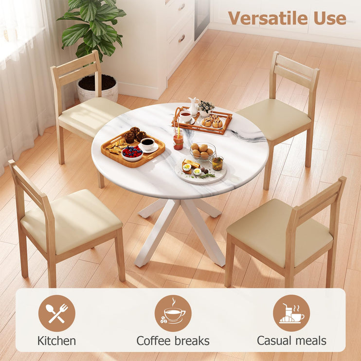 Round Dining Table, 42" Kitchen Dining Table for 4-6, Small Round Table with Metal Cross Legs, Modern Round Dining Room Table for Kitchen, Apartment, Living Room, White Marble