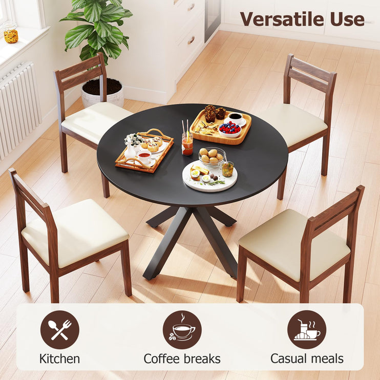 Round Dining Table for 4-6, 42" Modern Kitchen Dining Table with Metal Cross Legs, Small Round Dining Kitchen Tables for Home Dining Room, Apartment, Living Room, Black