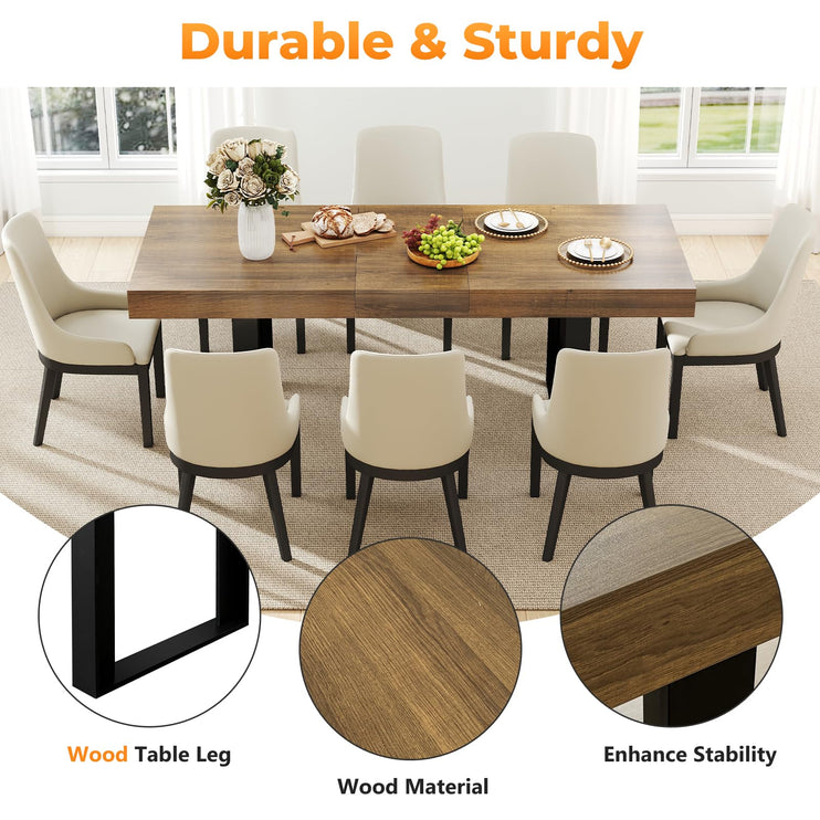 63"-78.7" Expandable Dining Table, 6-10 Extendable Dining Table, Farmhouse Kitchen Table with Slide Track, Tapered U-Shaped Wood Legs for Dining Room, Living Room-Brown