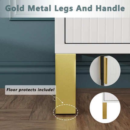 Buffet Sideboard Storage Cabinet 60inch Coffee Bar Console Table with Adjustable Shelf, 4 Doors, White