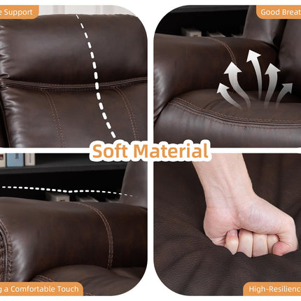 3-Piece Recliner Sofa Set, 1+2+1, 1+3+1, 1+2+3 Pieces in Living Room, Loveseat Sofa, Recliner Chair & Sofa Set with PU Leather, Cup Holders, Backrest & Angle Adjustment for Office & Home Theater, Brown Seat