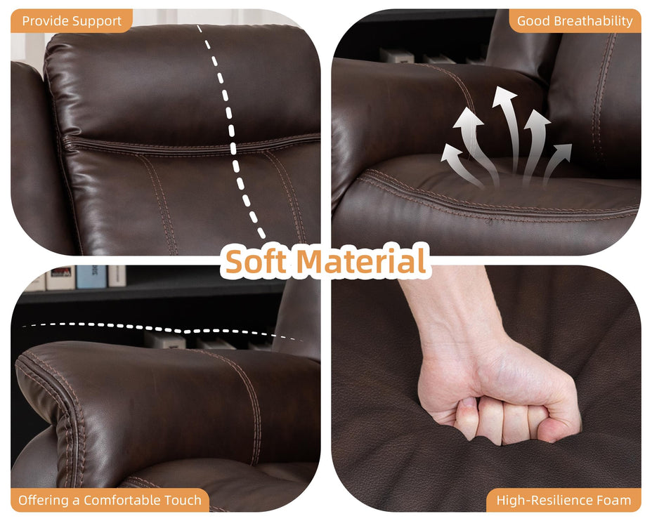 3-Piece Recliner Sofa Set, 1+2+1, 1+3+1, 1+2+3 Pieces in Living Room, Loveseat Sofa, Recliner Chair & Sofa Set with PU Leather, Cup Holders, Backrest & Angle Adjustment for Office & Home Theater, Brown Seat