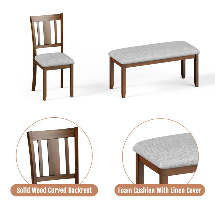 6-Piece Wooden Dining Set, Dining Table & Chair Set for 6, Includes Dining Table, 4 Upholstered Chairs & 1 Bench, Dining Table with Wood Legs, Table Set for Dining Room, Kitchen, Walnut