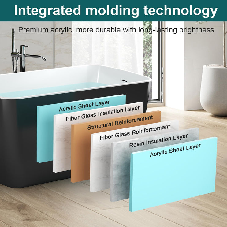 49" Acrylic Freestanding Bathtub, Modern Deep Soaking Tub with Brushed Nickel Overflow and Drain, cUPC Certified Free Standing Tub, Black