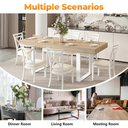 63"-78.7" Expandable Dining Table, 6-10 Farmhouse Kitchen Table, Extendable Dining Table, Rectangular Kitchen Table with Metal Track, Tapered U-Shaped Legs for Dining Room, Office-Oak