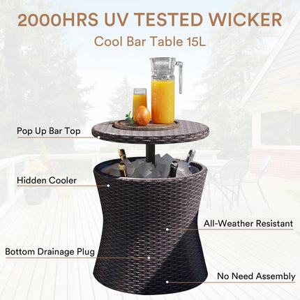 5 Piece Rope Patio Furniture Set, All-Weather Conversation Sets for Backyard with Handwoven Armchairs, Ottomans, Pop-Up Cool Bar Wicker Table, Beige