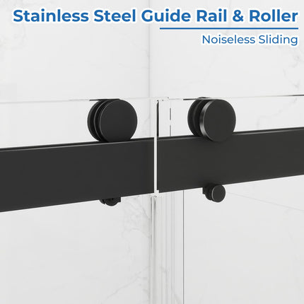 56-60'' W x 76 '' H Shower Doors, Frameless Double Sliding Doors, Walk in Shower Doors with 3/8" (10 mm) Tempered Glass, Stainless Steel Handles, Matte Black