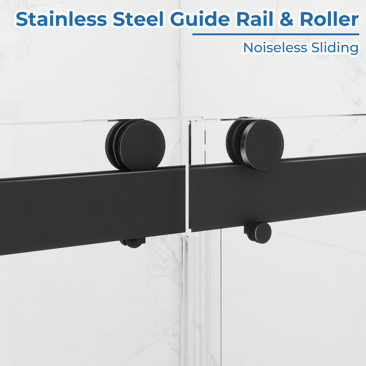 56-60'' W x 76 '' H Shower Doors, Frameless Double Sliding Doors, Walk in Shower Doors with 3/8" (10 mm) Tempered Glass, Stainless Steel Handles, Matte Black