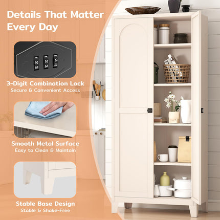 70.87" Tall Metal Storage Cabinet with 3-Digit Combination Lock, Steel Pantry Cabinet with 4 Adjustable Shelves & 2 Doors, Secure Freestanding Organizer for Home, Office, Garage, Beige