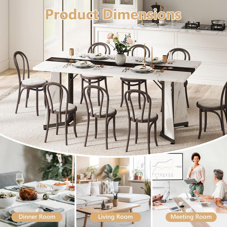 70.9" Large Dining Table for 8, Wood Dining Table for 6-8, Farmhouse Kitchen Table with Spacious Tabletop & V-Shaped Steel Base, 8 Adjustable Legs for Kitchen, Office, Dining Room-White