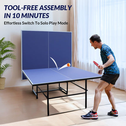 Portable Table Tennis Table, 9FT Foldable Ping Pong Game Set for Indoor/Outdoor, Ping Pong Table Top with Net, 2 Paddles and 3 Balls, Table Tennis Set 10 Minute Quick & Easy Assembly