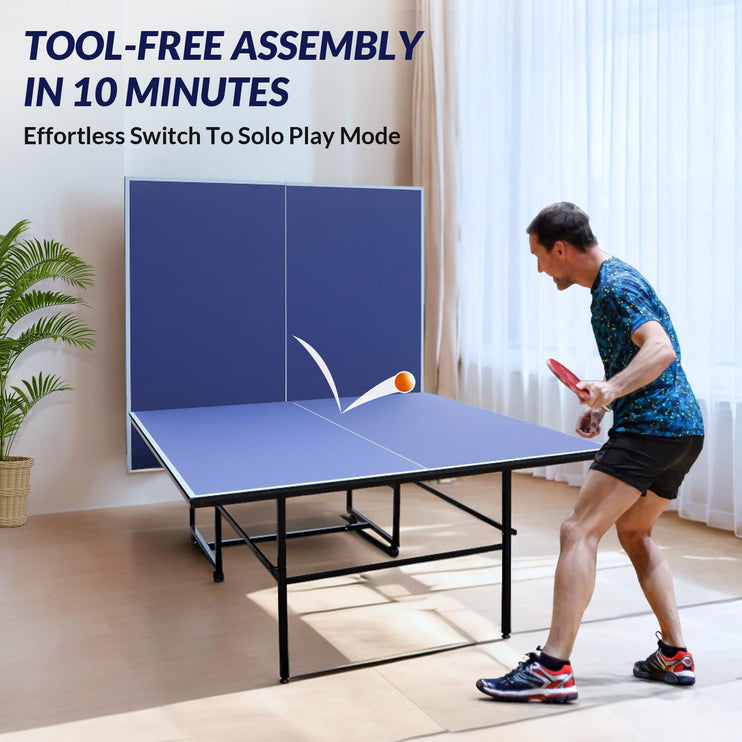 Portable Table Tennis Table, 9FT Foldable Ping Pong Game Set for Indoor/Outdoor, Ping Pong Table Top with Net, 2 Paddles and 3 Balls, Table Tennis Set 10 Minute Quick & Easy Assembly