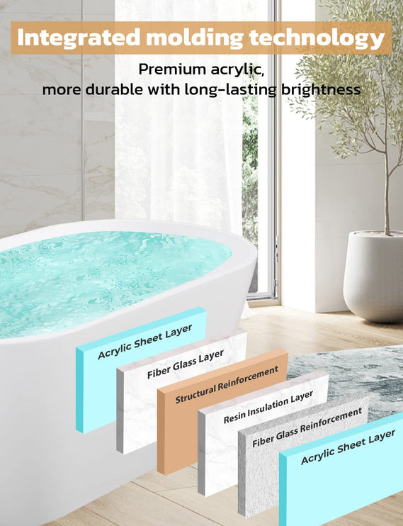 63" Acrylic Freestanding Bathtub, Glossy White Contemporary Soaking Tub with Toe-Tap Chrome Drain, Integrated Slotted Brushed Nickel Overflow, 61 Gal cUPC Certified Tub