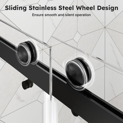 56"-60" W x 75" H Frameless Shower Door, Double Sliding Shower Doors with 5/16" (8mm) Clear Tempered Glass, Noiseless Shatterproof Shower Door, 304 Stainless Steel, Black