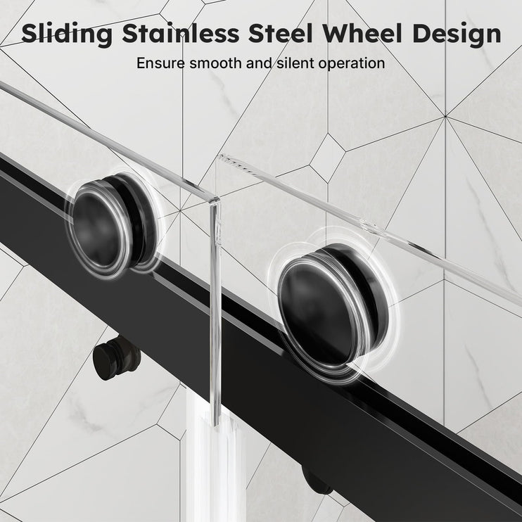 56"-60" W x 75" H Frameless Shower Door, Double Sliding Shower Doors with 5/16" (8mm) Clear Tempered Glass, Noiseless Shatterproof Shower Door, 304 Stainless Steel, Black