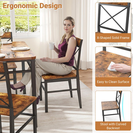 5-Piece Dining Table Set, Dining Table Set for 4, Small Kitchen Table Set for 4, Wood Dining Room Table, with 4 Curved Backrest Chairs, Compact Dining Set for Small Spaces & Kitchen-Brown