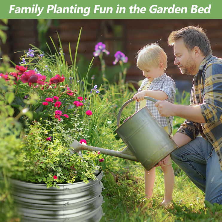 2x2x1ft Round Galvanized Raised Garden Bed Kits, Raised Garden Bed Metal Planter Outdoor Easy Assembly Garden Bed for Planting Vegetables, Fruits & Flowers, Sliver