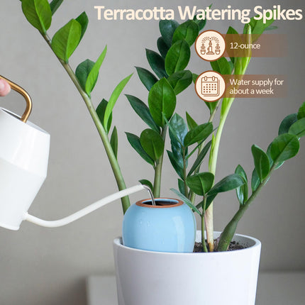 4-Pack Terracotta Watering Spikes, Plant Watering Devices with Lid, Terracotta Spikes Self-Watering Device, Slow Release Plant Watering Spikes for Indoor & Outdoor Plants