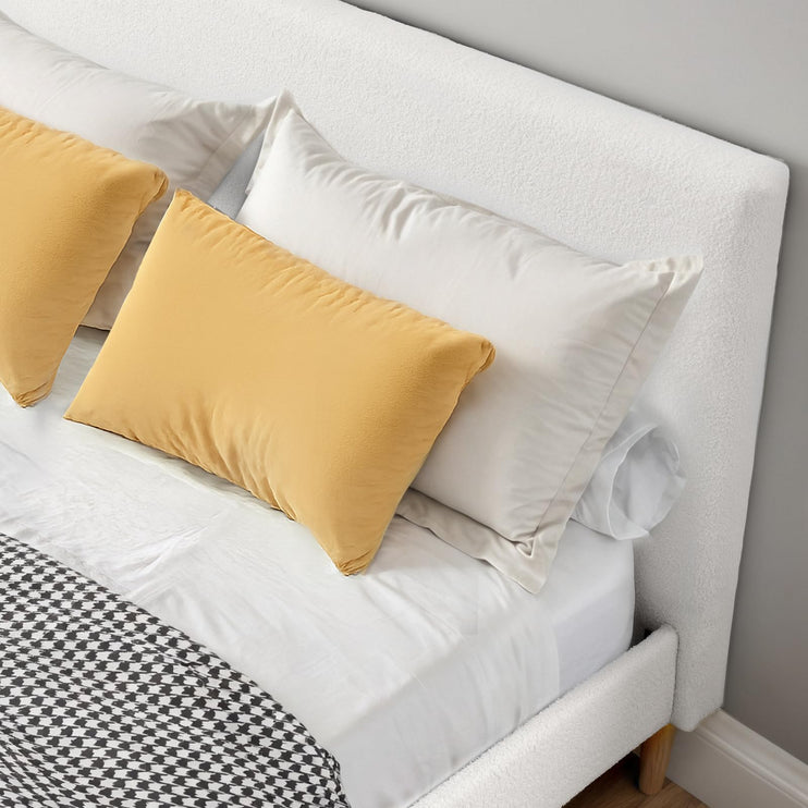 Upholstered Bed Frame Full/Queen, Velvet Upholstered Bed Frame with Headboard, Mattress Foundation with Sturdy Wooden Slats, No Box Spring Needed, No Noise, White