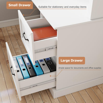 60" L Shaped Desk with Hutch and Drawers, Corner Computer Desk with Open Storage Shelves, Wooden Executive Desk for Home Office or Bedroom, Modern White