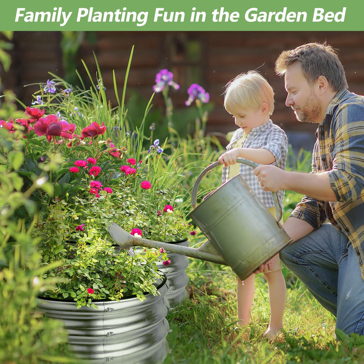 2x2x1ft Round Galvanized Raised Garden Bed Kits, Raised Garden Bed Metal Planter Outdoor Easy Assembly Garden Bed for Planting Vegetables, Fruits & Flowers, Sliver