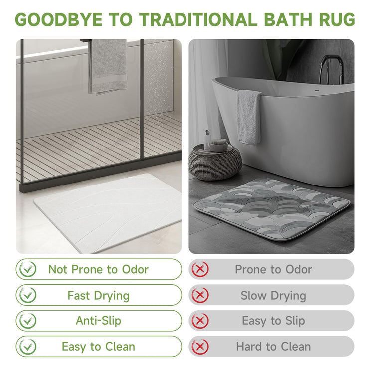 Extra Large Stone Bath Mat, 31.5 x 19.7 White/Dark Grey Diatomaceous Earth Stone Shower Mat for Bathroom, Large Absorbent Bath Mats, Non-Slip Bathroom Floor Mat, Quick Dry, Easy to Clean