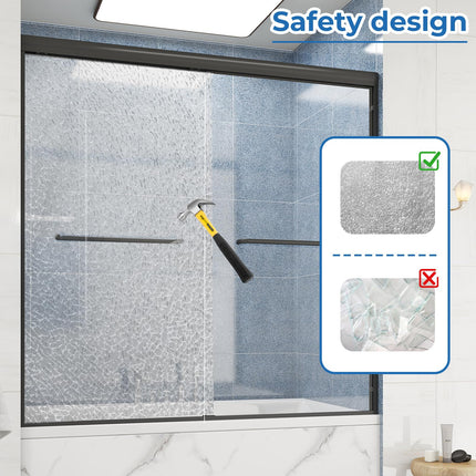56-60" W Tub Shower Door, Bathtub Sliding Doors, Double Sliding Shower Door w/ 1/4" (6mm) SGCC Shatterproof Tempered Glass, Aluminium Alloy & Stainless Steel, Black