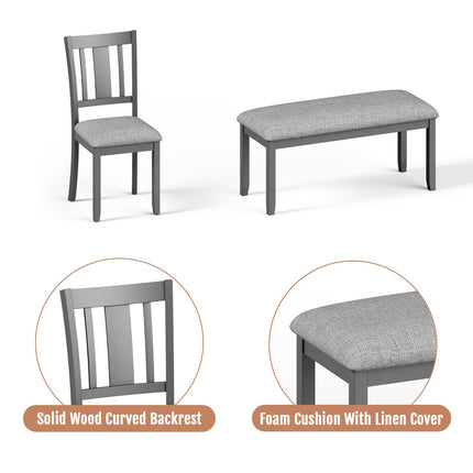 6-Piece Wooden Dining Table Set, Dining Table Set for 6, Including 1 Dining Table, 4 Upholstered Chairs and 1 Bench, Wooden Legs Dining Table, Table Set for Dining Room & Kitchen, Grey