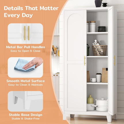 61" H Metal Kitchen Pantry Cabinet, Freestanding Cupboard with 2 Doors and 3 Adjustable Shelves, Tall Metal Storage Cabinet for Kitchen, Bathroom, Dinning Room or Laundry Room （White）