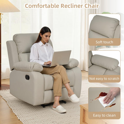 Recliner Chair, Scratch-Resistant Leather Recliner Chairs for Adults, Classic and Traditional Manual Recliner Chair for Small Spaces, Recliner Chairs for Living Room, Beige