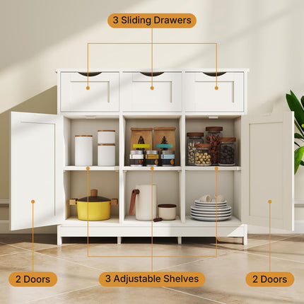 Modern Farmhouse Sideboard Buffet Cabinet, Kitchen Storage Cabinet, Coffee Bar Cabinet with Drawer and Adjustable Shelf, Accent Cabinets with Storage for Kitchen, Dining Room, White