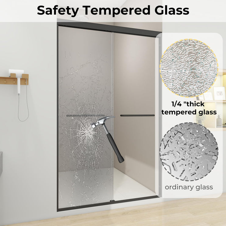 44"-48"W x 72"H Double Sliding Shower Door, Bathroom Sliding Shower Door with 1/4" (6mm) Thick Clear Tempered Glass, Silent Soft-Close Shatterproof Shower Door, Stainless Steel Handle, Black