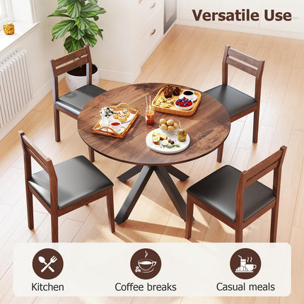 Round Dining Table, 42" Kitchen Dining Table for 4-6, Small Round Table with Metal Cross Legs, Modern Round Dining Room Table for Kitchen, Apartment, Living Room, Brown