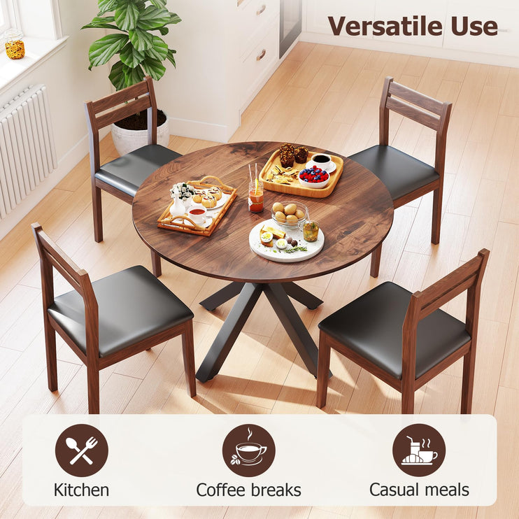 Round Dining Table, 42" Kitchen Dining Table for 4-6, Small Round Table with Metal Cross Legs, Modern Round Dining Room Table for Kitchen, Apartment, Living Room, Brown