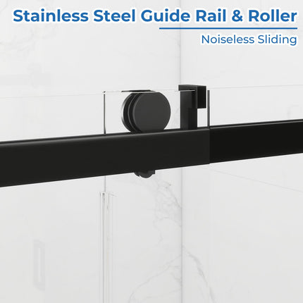 56-60'' W x 76 '' H Shower Doors, Frameless Single Sliding Doors, Walk in Shower Doors with 3/8" (10 mm) Tempered Glass, Stainless Steel Handles, Matte Black