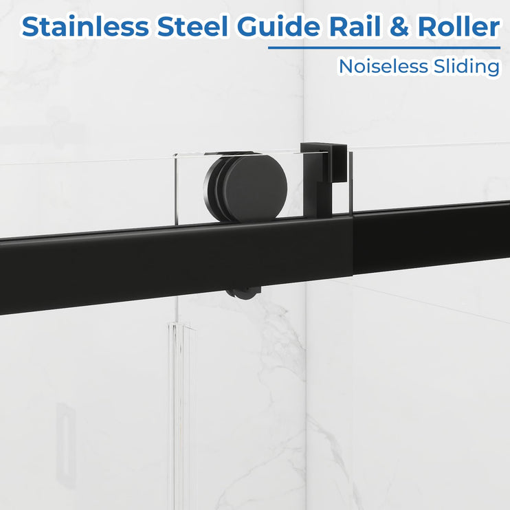 56-60'' W x 76 '' H Shower Doors, Frameless Single Sliding Doors, Walk in Shower Doors with 3/8" (10 mm) Tempered Glass, Stainless Steel Handles, Matte Black