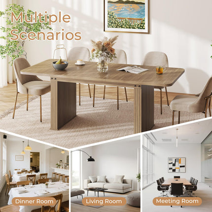 63"-78.7" Expandable Dining Table, 6-10 Farmhouse Kitchen Table, Rectangular Extendable Dining Table, with Metal Slide Track, Widened Wood Striped Legs for Dining Room-Beige Brown