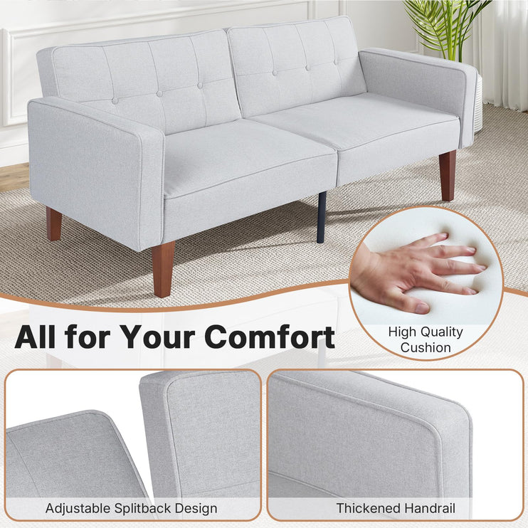 Futon Sofa Bed Futon Couch Loveseat, Convertible Recliner Lounge with Adjustable Backrest, Foam and Spring Cushions for Living Room Apartment Office, Light Gray, Fabric