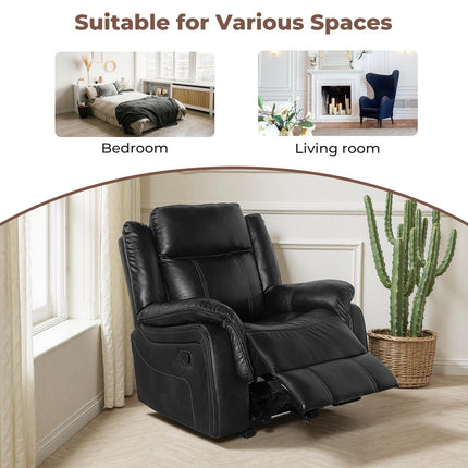 Leather Manual Recliner Sofa Set, 1, 2, 3 Seat Reclining Chairs with Adjustable Angles, Center Console, Hidden Storage & Cup Holders, Modern Reclining Furniture for Living Room & Bedroom, Black