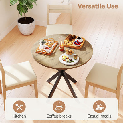 Round Dining Table, 31.5" Small Dining Table for 2-4, Round Kitchen Table with Metal Black Legs, Modern Round Dining Room Table for Kitchen, Apartment, Living Room, Brown