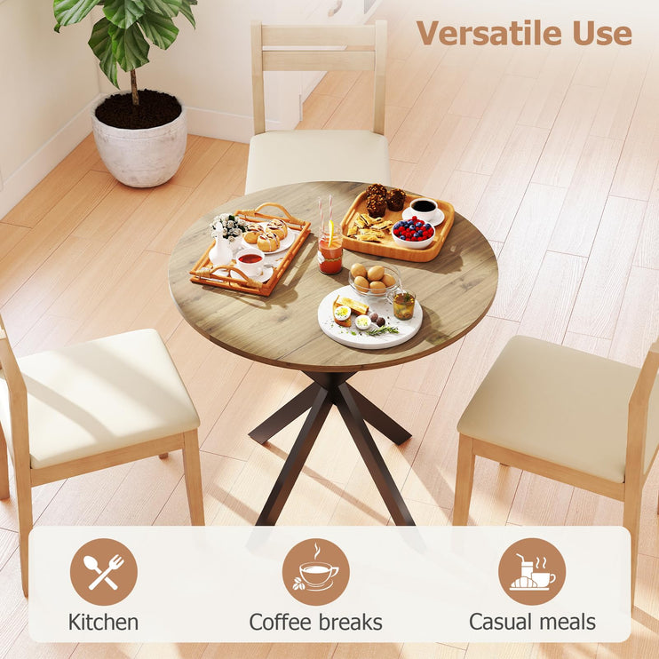 Round Dining Table, 31.5" Small Dining Table for 2-4, Round Kitchen Table with Metal Black Legs, Modern Round Dining Room Table for Kitchen, Apartment, Living Room, Brown