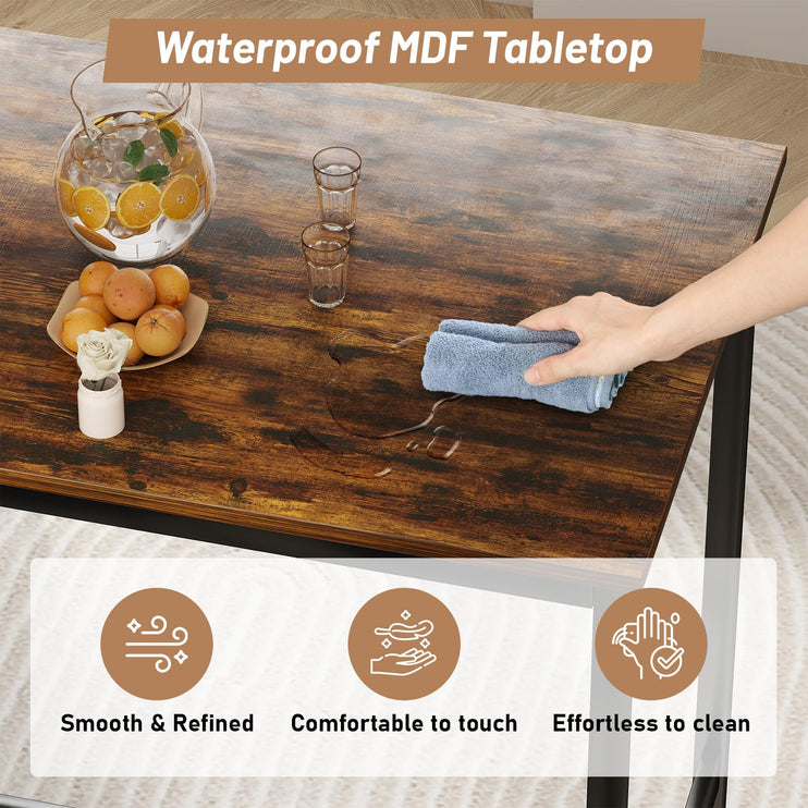 Dining Table Set for 6, 7-Piece Bar Table Set, Kitchen Table and Chairs, Counter Height High Top Table with 6 PU Upholstered Stools, Space-Saving Pub Tables Set for Small Space, Brown